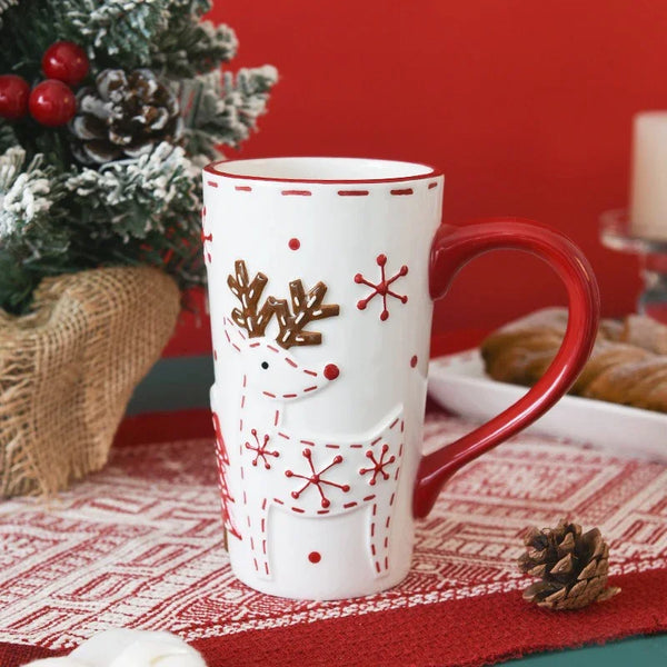 Ceramic Christmas Mug – Santa & Elk Cartoon for Holiday Drinks & Breakfast Gifts