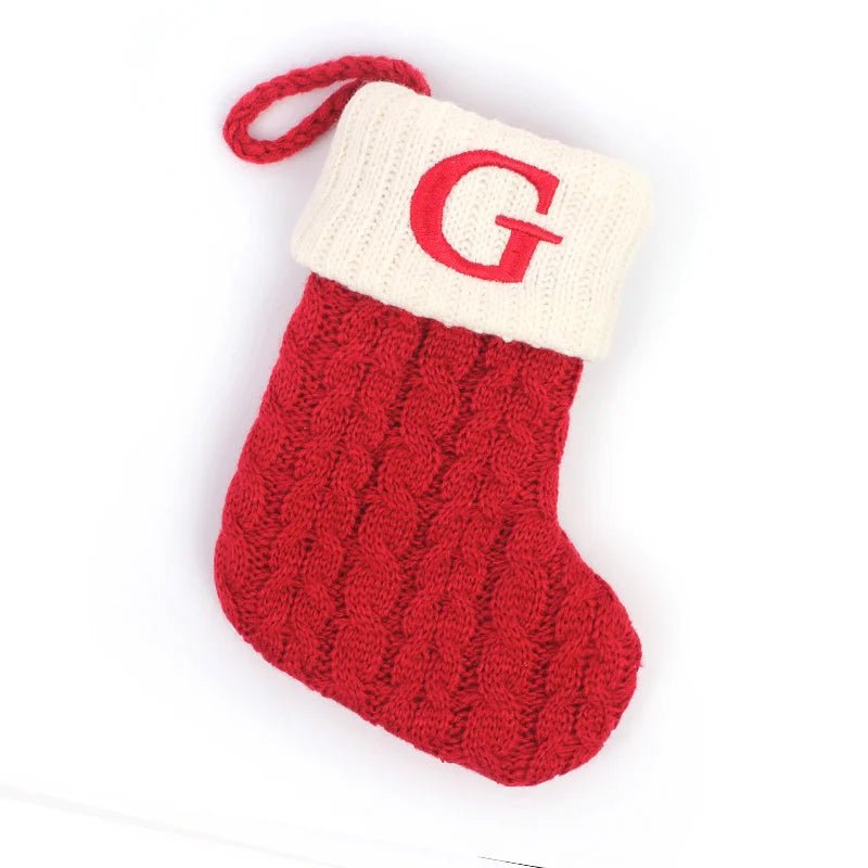 Red Knitted Christmas Tree Decorations with Alphabet Letters & Snowflakes