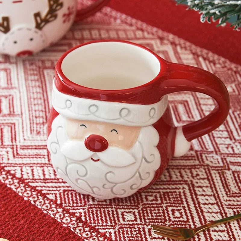 Ceramic Christmas Mug – Santa & Elk Cartoon for Holiday Drinks & Breakfast Gifts