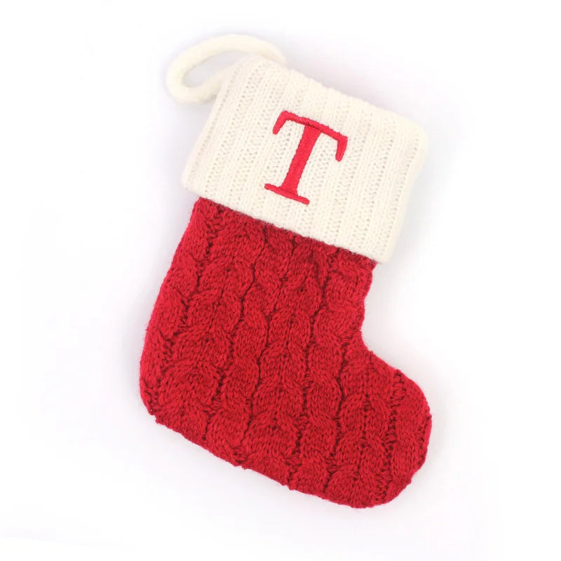 Red Knitted Christmas Tree Decorations with Alphabet Letters & Snowflakes