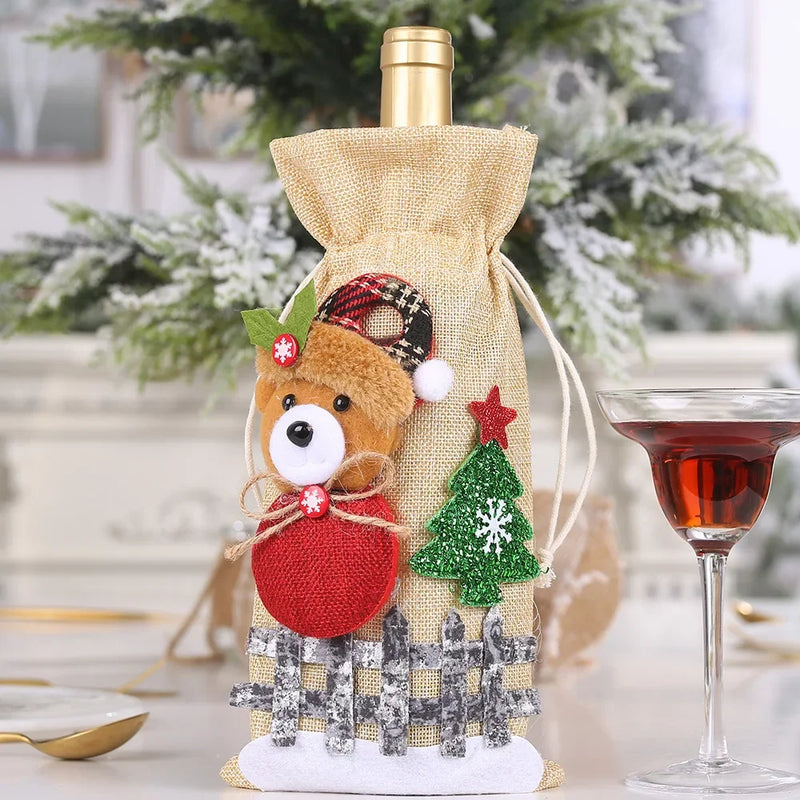 Elegant Holiday Wine Bottle Sleeves – Golden Velvet Christmas Decor