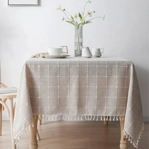 Elegant Jacquard Checkered Tassel Tablecloth