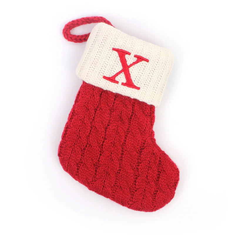 Red Knitted Christmas Tree Decorations with Alphabet Letters & Snowflakes