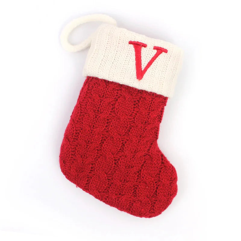 Red Knitted Christmas Tree Decorations with Alphabet Letters & Snowflakes