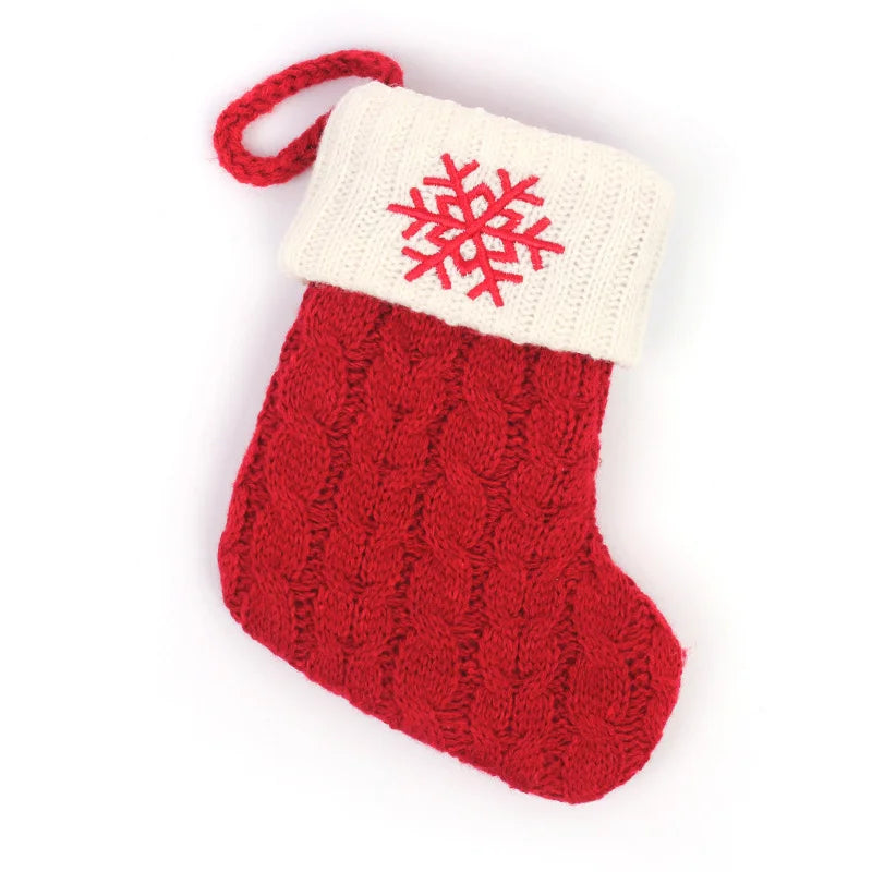 Red Knitted Christmas Tree Decorations with Alphabet Letters & Snowflakes