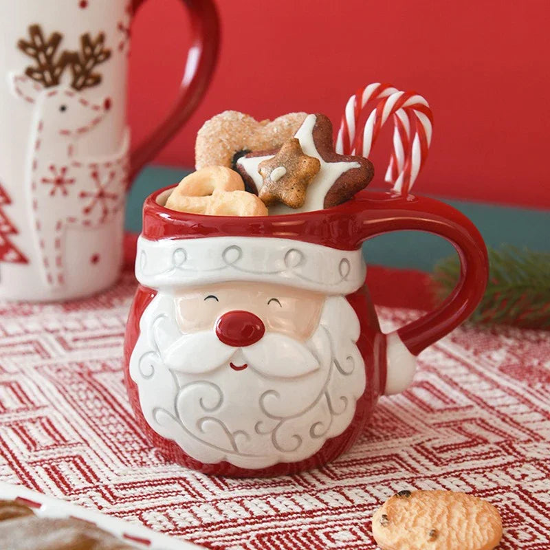 Ceramic Christmas Mug – Santa & Elk Cartoon for Holiday Drinks & Breakfast Gifts