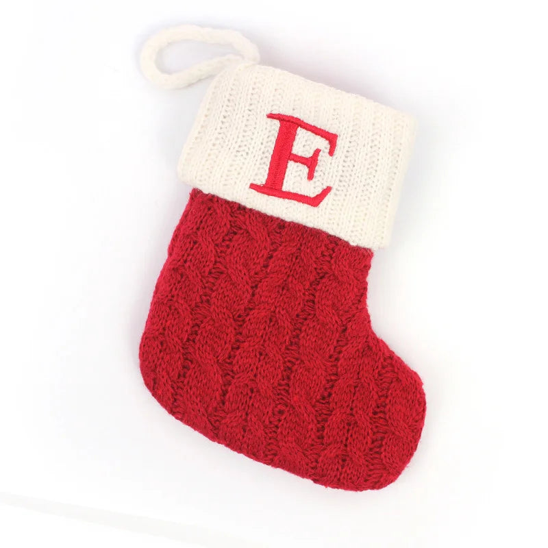 Red Knitted Christmas Tree Decorations with Alphabet Letters & Snowflakes