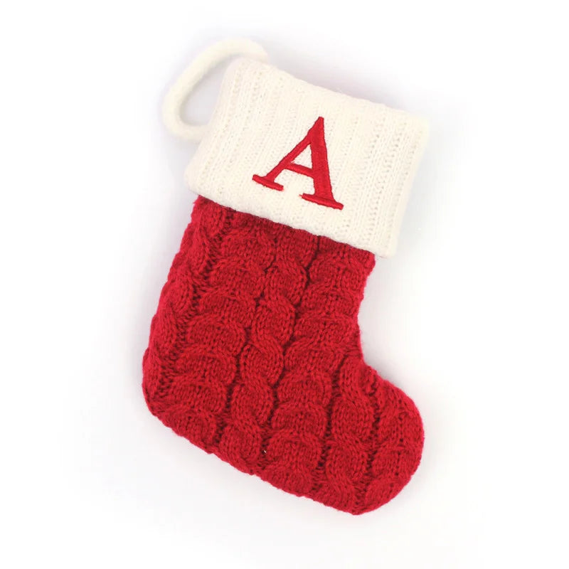 Red Knitted Christmas Tree Decorations with Alphabet Letters & Snowflakes