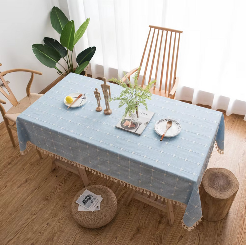 Elegant Jacquard Checkered Tassel Tablecloth