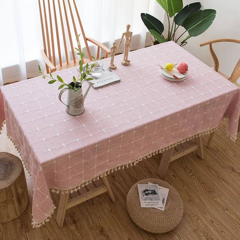 Elegant Jacquard Checkered Tassel Tablecloth