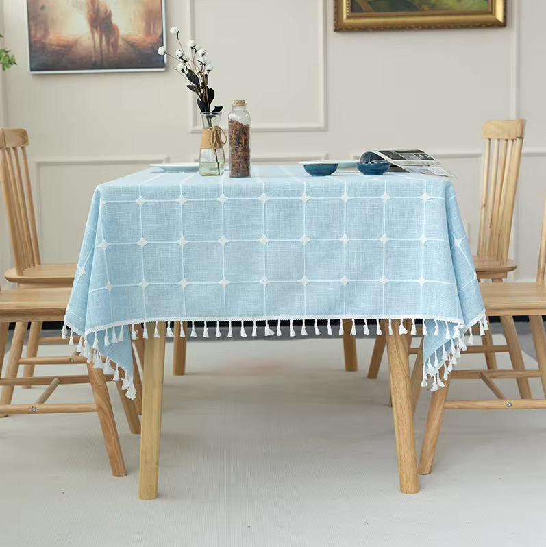 Elegant Jacquard Checkered Tassel Tablecloth