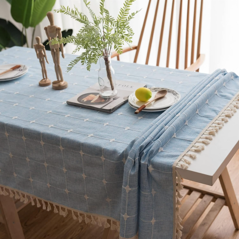 Elegant Jacquard Checkered Tassel Tablecloth